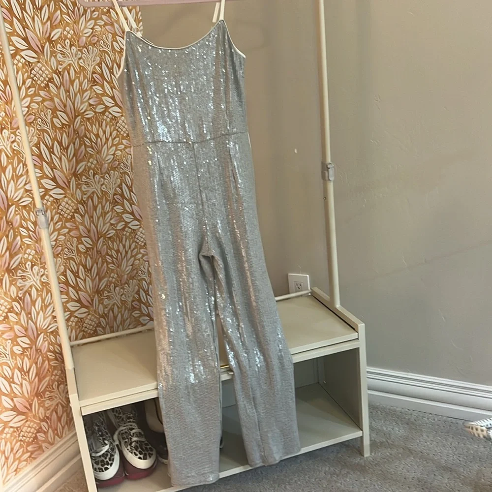 Anthropology Claudette silver sequined jumpsuit - EUC - size 2 - Picture 5 of 6